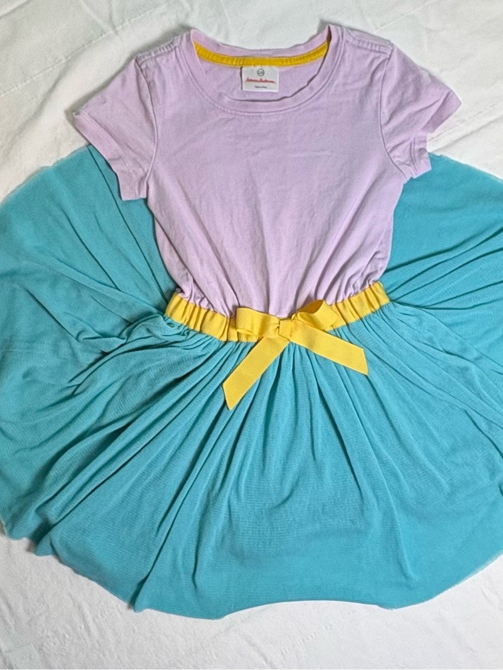 Hanna Andersson- ' Lavender & Teal Belted Skater Dress with Yellow Bow